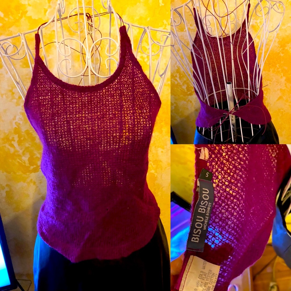 Purple knit, open back halter top